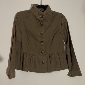 Agnes & Dora Olive Cotton Twill Peplum Jacket - XXS- Button Front